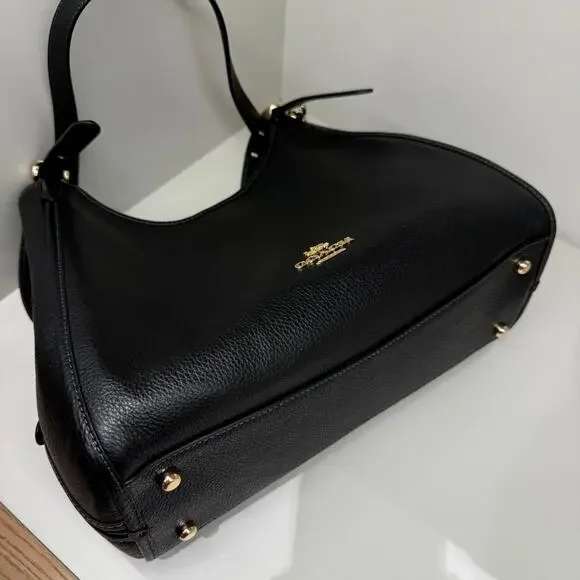 Coach Erin Shoulder Bag Leather CAQ86 Refined pebble leather Gold Black NWT - Picture 4 of 6